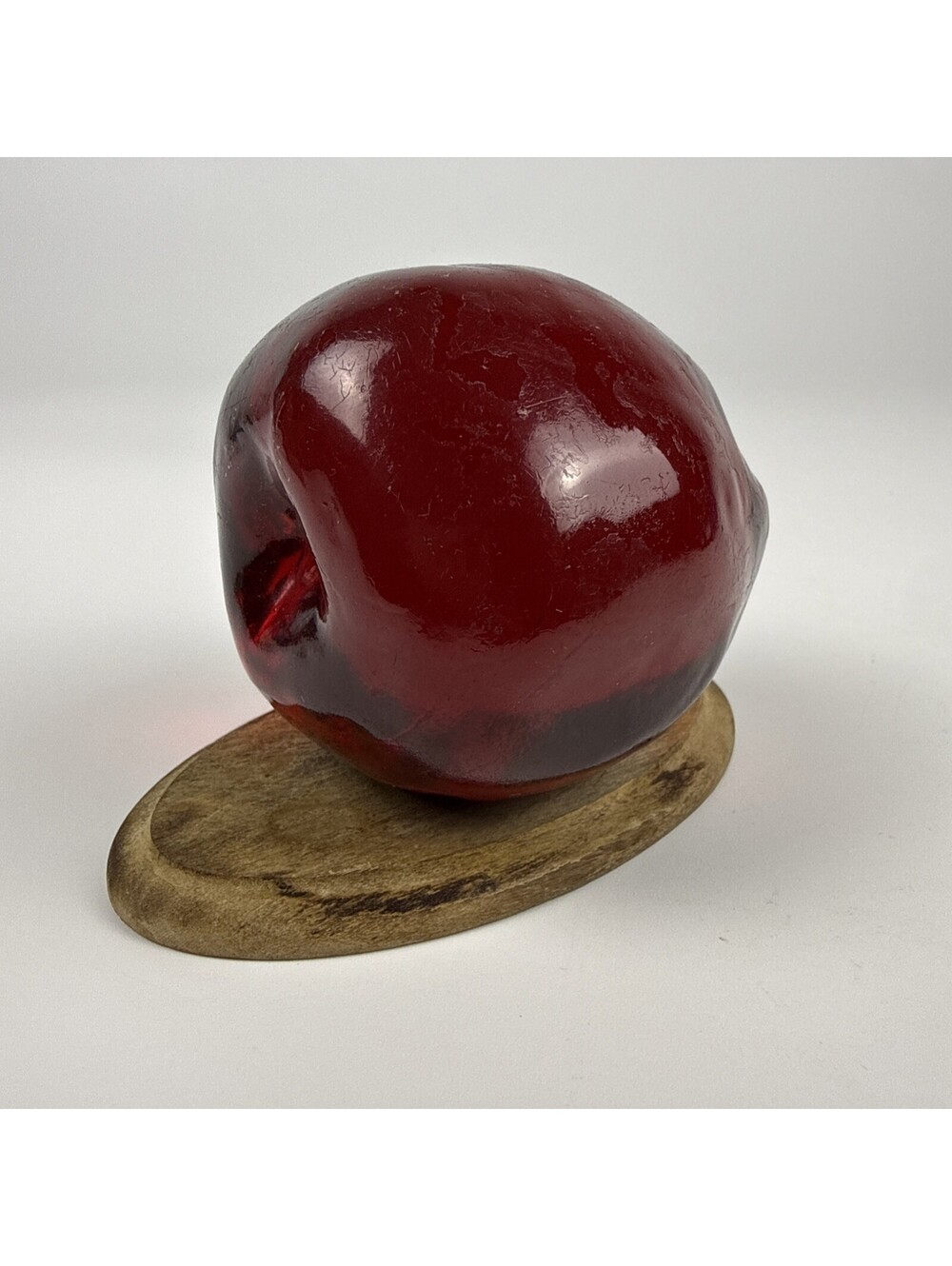 Vintage Resin Red Apple Sculpture Trophy Figurine Wooden Base Award